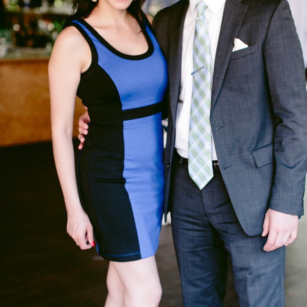 Black and blue colorblock dress
